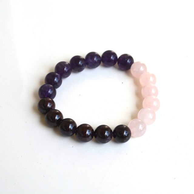 天然石ブレスレット＊ローズクォーツ＆アメジスト＆ガーネット◆送料無料♪