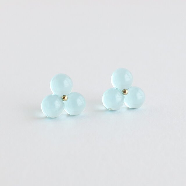 涼やかブルー＊夏色 ガラス／樹脂ポストピアスor樹脂ノンホールピアス