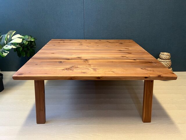 送料無料】 ローテーブル 正方形 90cm 35cm 杉 ブラウン 折り畳み脚 木