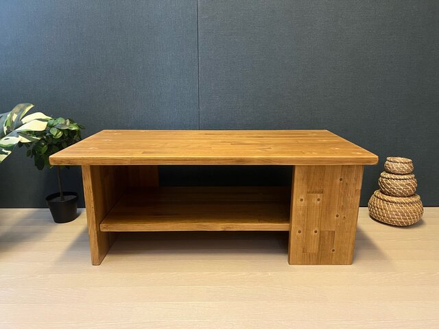 送料無料】 ローテーブル 木組棚付き 90cm 45cm パイン エボニー