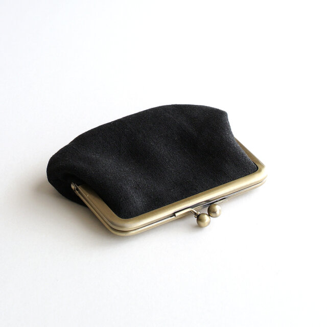 リネンとインド刺繍リボンのシンプルながま口 ブラック | iichi 日々の