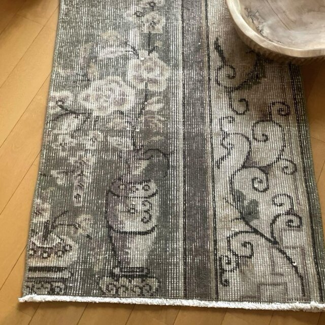 数量は多い  55×188 ロングランナーラグ モスグリーン×グレイ トルコ Rug Carpet