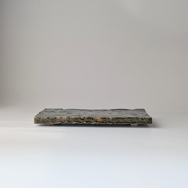 織部足付き板皿　【手仕事　民藝　和　陶器】