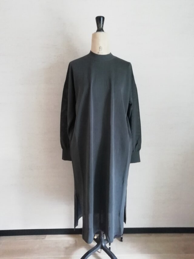 【新作】和紙ならではのさらりとした素材感♡ロング丈ワンピース　チャコール