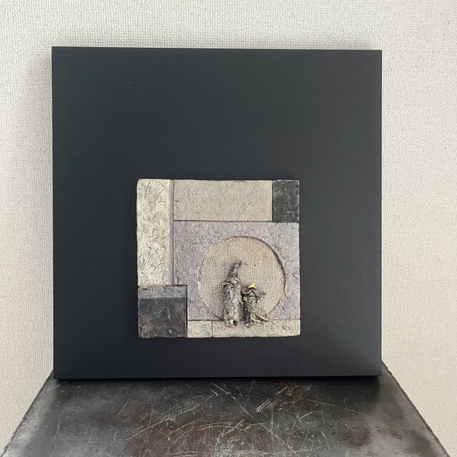 雛　焼締&灰志野＆黒釉　陶額(大)  No.13