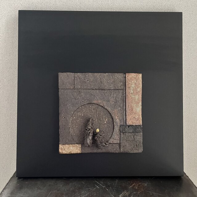 雛　焼締&灰志野＆黒釉　陶額(大)  No.15(on sale)