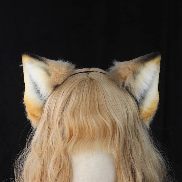 【受注生産】チベット狐の耳カチューシャ 手作り リアルな毛皮のような ヘアアクセサリー シミュレーション動物の耳