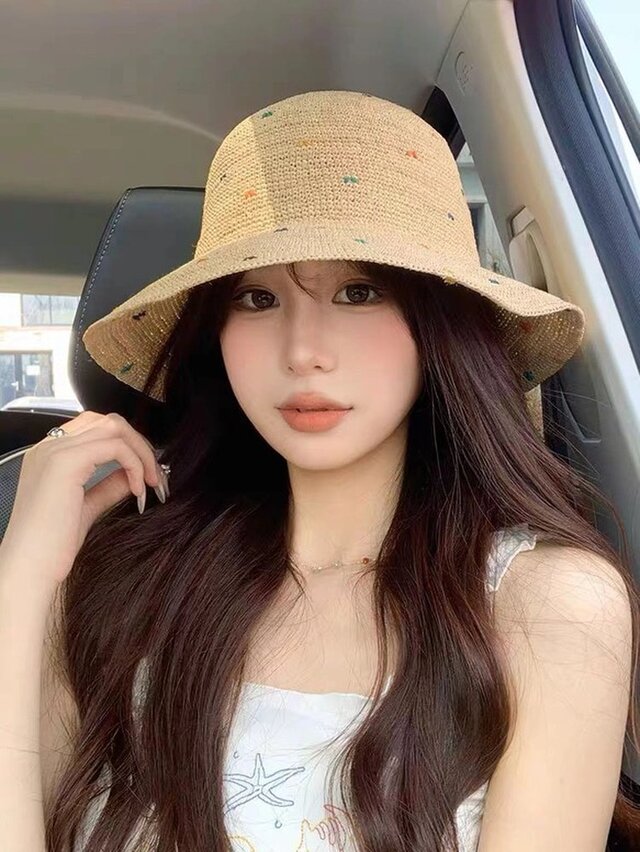 ラフィアハット、ツバ広麦わら帽子 夏用 大人 ストローハット