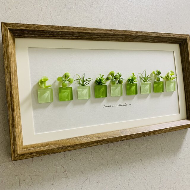 ガラス タイル アートフレーム インテリア雑貨 置物 観葉植物  北欧ガラス細工 贈り物 プレゼント