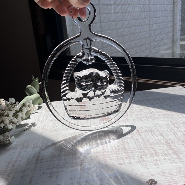 【ワケあり/お値下げ】北欧＊猫のキュートなサンキャッチャー/バーティルヴァリーン/ヴィンテージガラス