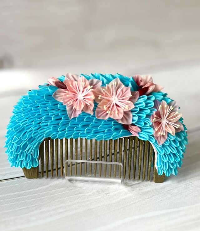 つまみ細工髪飾り　花櫛「桜が咲いた」