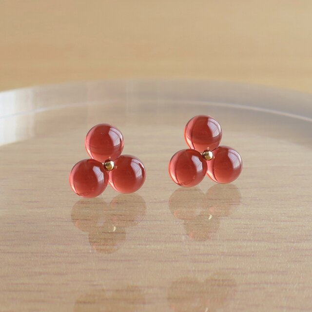 サンセットコーラル＊ガラス／樹脂ポストピアスor樹脂ノンホールピアス