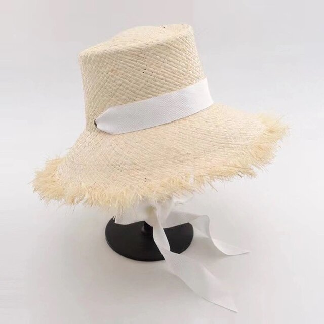 ラフィアハット、麦わら帽子 夏用 耐風性 ストローハット、飾り ミディアムブリム 日よけ・UV対策