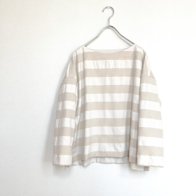 コットンストレッチ・ラメミックスボーダー・ボートネック トップス