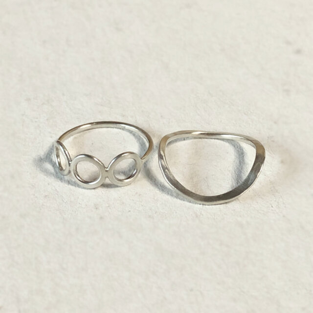 【一点限り】シルバー まるまる丸リングと平打ちカーブリング 12号/ 2本セット/silverリング