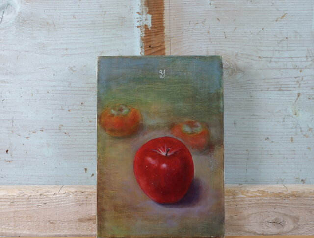 油絵「林檎と柿」 | iichi 日々の暮らしを心地よくするハンドメイドや