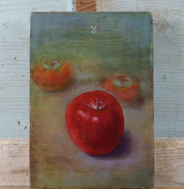 油絵「林檎と柿」