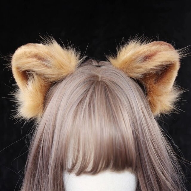 【受注生産】ライオンの耳カチューシャ 手作 リアルな毛皮のような ヘアアクセサリー シミュレーション 動物の耳 ロリータ