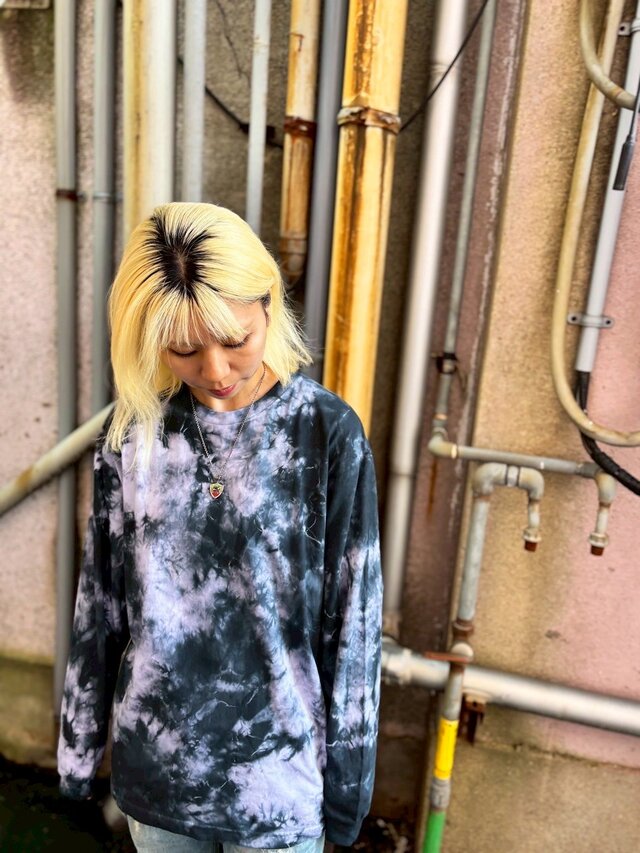 タイダイ 長袖Ｔシャツ Lサイズ ブラック ムラ染め HIPPIES DYE HD23-84