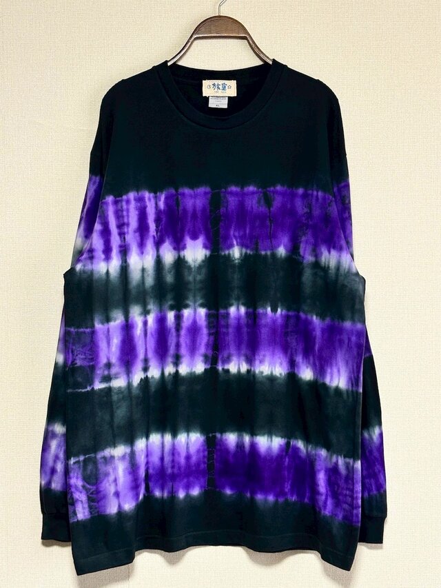 タイダイ 長袖Ｔシャツ XLサイズ ブラック×パープル ボーダー HIPPIES DYE HD23-86