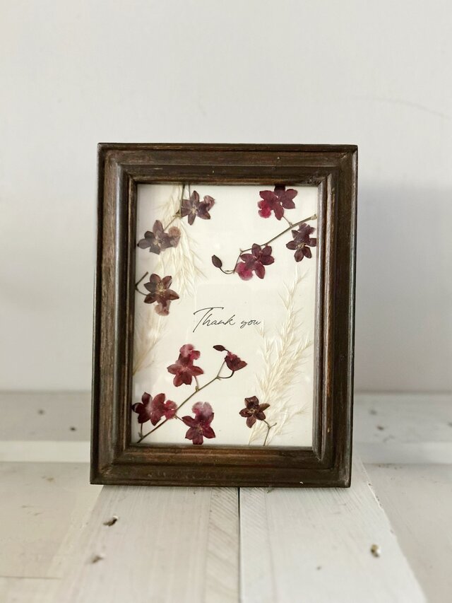 押し花アートフレーム「Thank you」Red×White