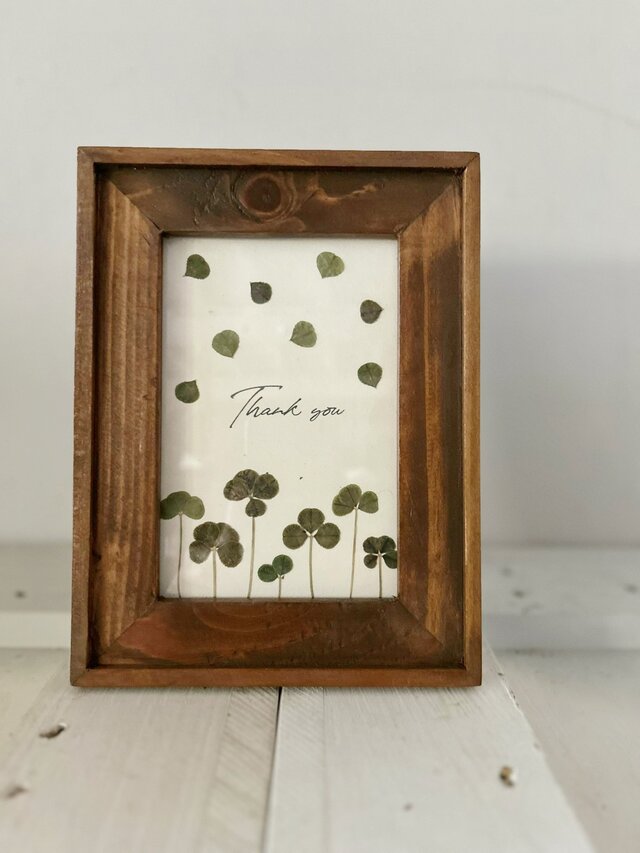 押し花アートフレーム mini「Thank you」四葉のクローバー | iichi