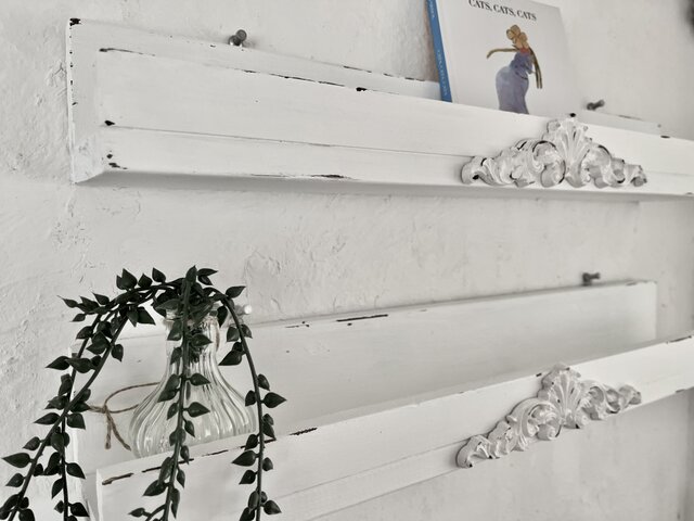 限定 2 アンティーク 60cmウォールシェルフ ピュアホワイト