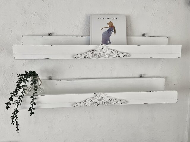 限定 2 アンティーク 60cmウォールシェルフ ピュアホワイト シャビー