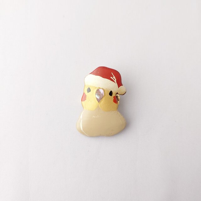 サンタ・オカメ(金)漆ブローチ