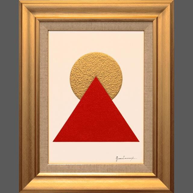 古代の神秘▲ピラミッドパワー赤富士▲がんどうあつし肉筆油絵画F4油彩額付太陽三角 古代の神秘△ピラミッドパワー赤富士△がんどうあつし肉筆油絵画