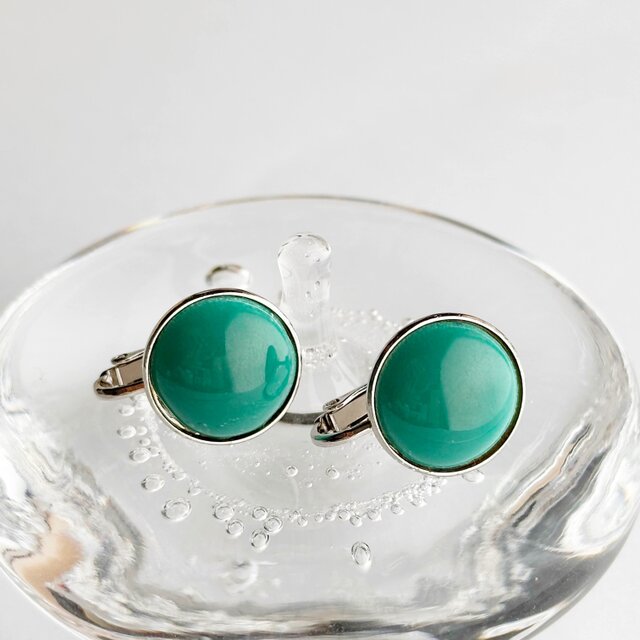 セピア（大）【Jade】 七宝焼のイヤリング 純銀張七宝