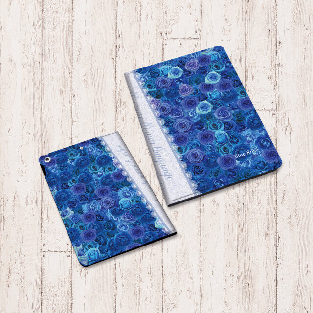 手帳型 iPadケース 両面印刷（カメラ穴あり/はめ込みタイプ）【Blue RoseⅣ（ブルーローズⅣ）】