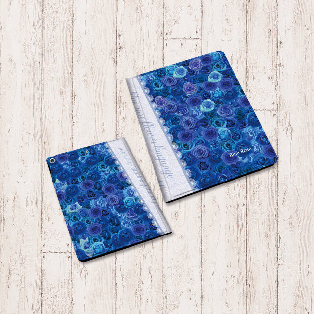両面印刷（Apple Pencil収納ポケット付き）手帳型 iPadケース【Blue RoseⅣ（ブルーローズⅣ）】