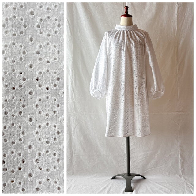 レディの夏服：ロマネチュニック（ダブルガーゼのカットワークレース：リングフラワー：オフホワイト）