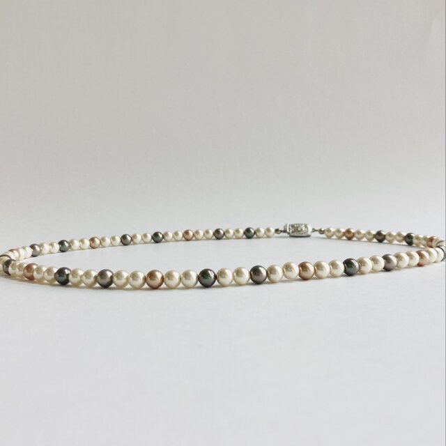 ガラスパールmixカラーミディアムネックレス/6mm約52cm/アースカラーmix/R/made in japan