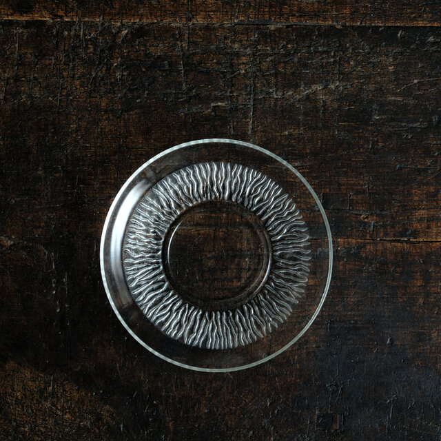 素敵な文様◆プレスガラス中皿　古民家　古道具　暮らしに。クリア・透明　昭和後期