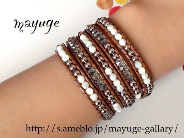 天然石＊革紐ラップブレスレット 三連 | iichi 日々の暮らしを心地よく