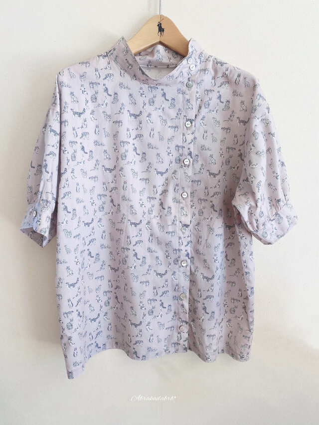 SALE！！ Liberty Meow-petit ハイネックBarberふう・半袖ブラウス(大人）