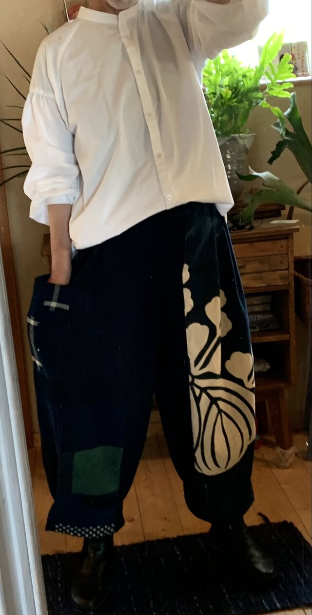 古布家紋ワイドパンツ