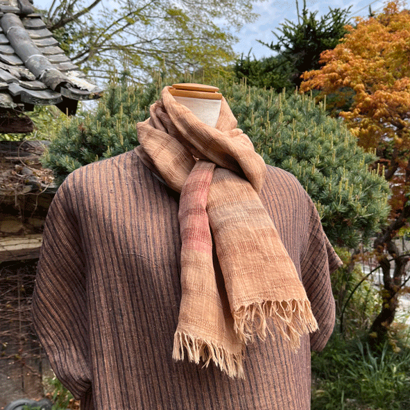 播州織リネンコットン柿渋染めストールK25055