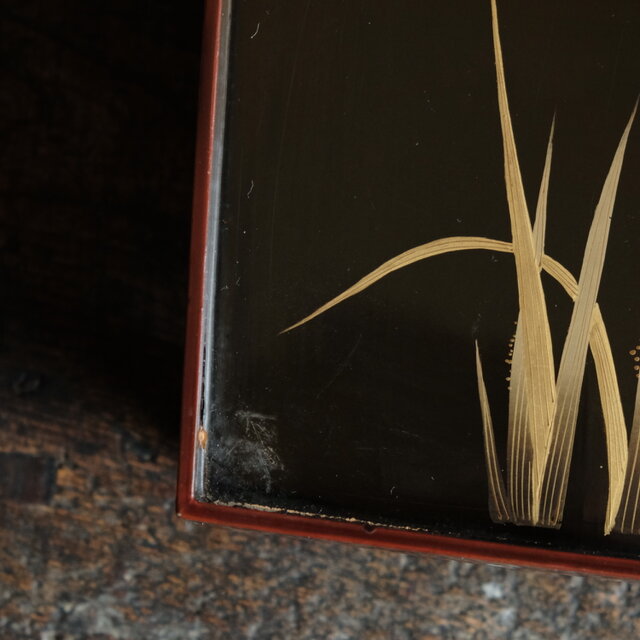 黒に金の菖蒲◇古輪島塗 漆塗脚付き膳 盆 骨董・antiques 古美術 工芸