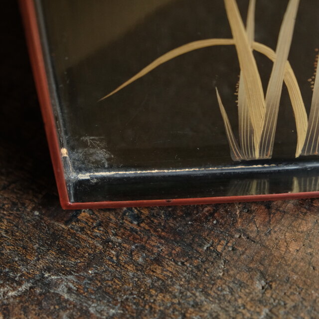 黒に金の菖蒲◇古輪島塗 漆塗脚付き膳 盆 骨董・antiques 古美術 工芸