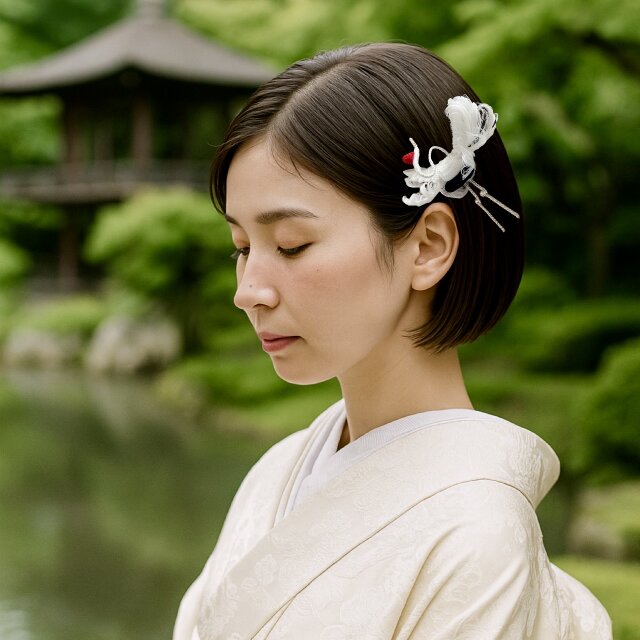 つまみ細工髪飾り 成人式 和婚 結婚式 卒業式 七五三 和装 白