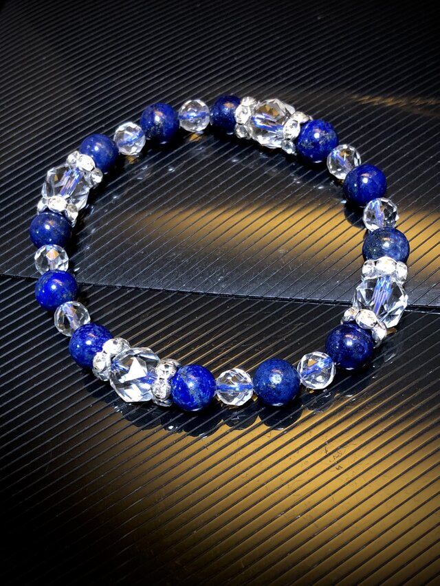ラピスラズリ✖️水晶 天然石 ブレスレット ラピスラズリ スターカット水晶 天然石ブレスレット | iichi