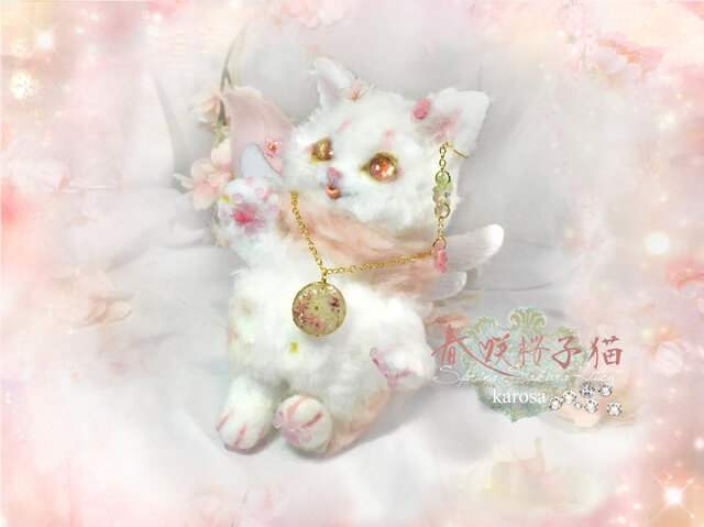羊毛フェルト 猫 ハンドメイド さくら 春咲桜子猫 完全オリジナル 可動 桜 蝶々 猫 ネコ 羊毛フェルト