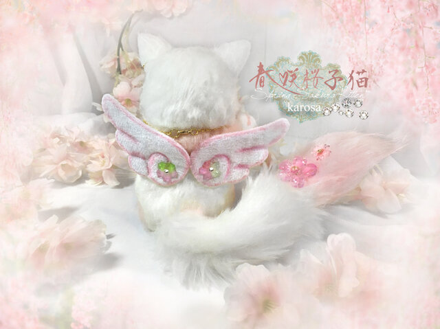 激安本物 春咲桜子猫 完全オリジナル 羊毛フェルト ネコ 猫 蝶々 桜 可動 ぬいぐるみ