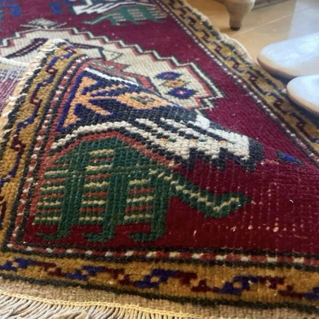 50-53×102 バーガンディ×グリーン メダリオン トルコヴィンテージラグ