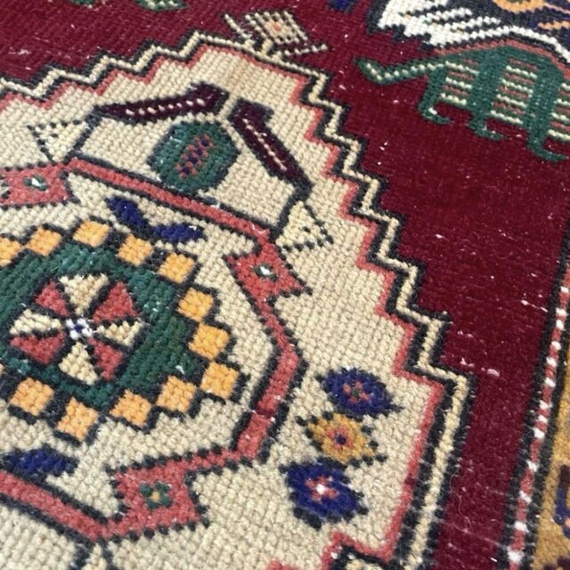 50-53×102 バーガンディ×グリーン　メダリオン　トルコヴィンテージラグ 50-53×102 バーガンディ×グリーン メダリオン トルコヴィンテージラグ