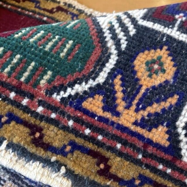 50-53×102 バーガンディ×グリーン メダリオン トルコヴィンテージラグ