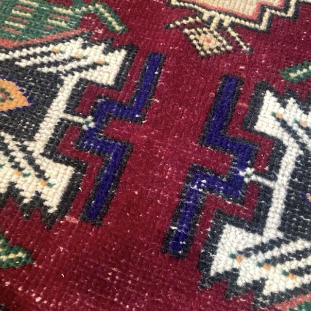 50-53×102 バーガンディ×グリーン メダリオン トルコヴィンテージラグ